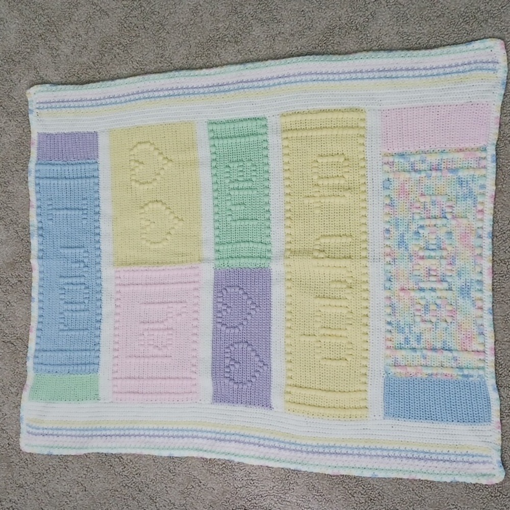 Now I Lay Me Baby blanket shower gift handcrafted heirloom unisex Pastel